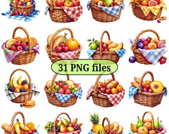 Fruits Basket PNG Clipart - Digital Download | 300 DPI Quality Art