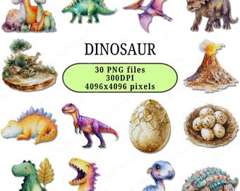 Dinosaur Clipart | 30 PNG Designs, Nursery & Shower Decor (Commercial Use Allowed)