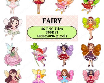 Adorable Tiny Fairy PNG Clipart Bundle - 46 Digital Downloads, 300 DPI