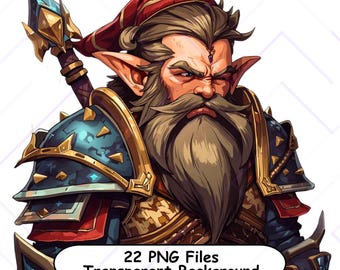 22 Clipart Guerrier Gnome | Haute résolution 300 ppp | Téléchargement numérique avec fond transparent