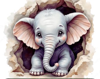 Baby Elephant Clipart Bundle | 36 Cartoon PNG Illustrations (Digital Download)