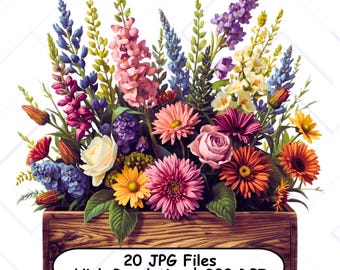 Flower Crate Clipart Set | Watercolor Garden Images (Digital Download)