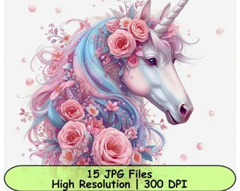 Unicorn Clipart Set - Digital Download, 300 DPI High Resolution JPGs