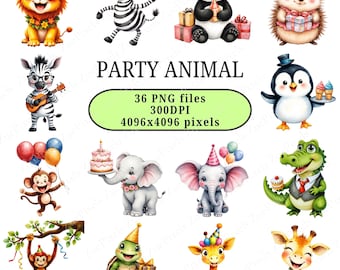 Party Animal Watercolor PNG Clipart | 300 DPI Digital Download