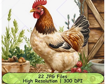 Chicken Farm Clip Art Set | Watercolor Style (Digital Download)