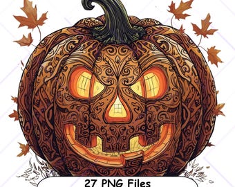 27 Halloween Pumpkin Clipart - High Res Digital Download | 4096x4096, 300 DPI, Transparent Background