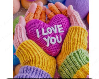 Knitted Valentine I LOVE YOU | PNG Illustration for Digital Download