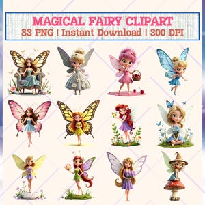 Fairy Clipart Bundle: Magical PNG Graphics for Stickers, Sublimation (Digital Download) Transparent 300 DPI