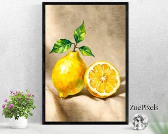 Lemon Art Print | Modern Kitchen Wall Decor | Digital Download