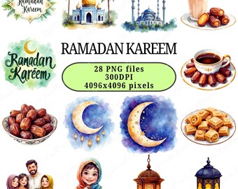 Ramadan Kareem Clipart – 28 PNG Graphics, Islamic Designs (Digital Download)