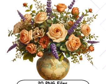 20 Vintage Blumen Clipart-Set | Hochauflösender digitaler Download | 300 DPI, 4096x4096 Pixel