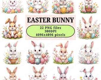 Easter Bunnies Clipart | Bunny PNG | Adorable Nursery Clip Art | Digital Download