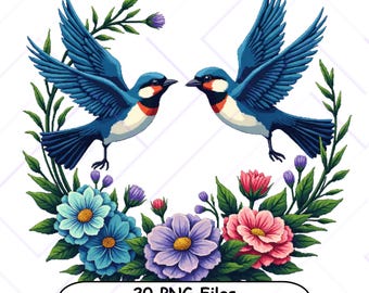 Floral Birds Clipart Set | Valentine | 300 DPI | PNG Digital Download