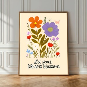 Vibrant Whimsical Floral Illustration Art, Graphic Flower Illustration, Vintage Flower Wall Art, Digital Art, Instant Download, Aesthetic