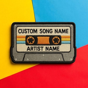 Custom Embroidered Cassette Tape Patch: 90s Retro Iron-On Name Tag