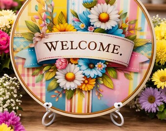 8 inch metal sign, Wreath embellishment, Spring Sign