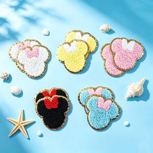 Chenille-patch met glitter gouden rand, sprankelende cartoonstof appliqué, kleurrijke doe-het-zelf-naaipatch voor kledingdecoratie rugzakhoed;