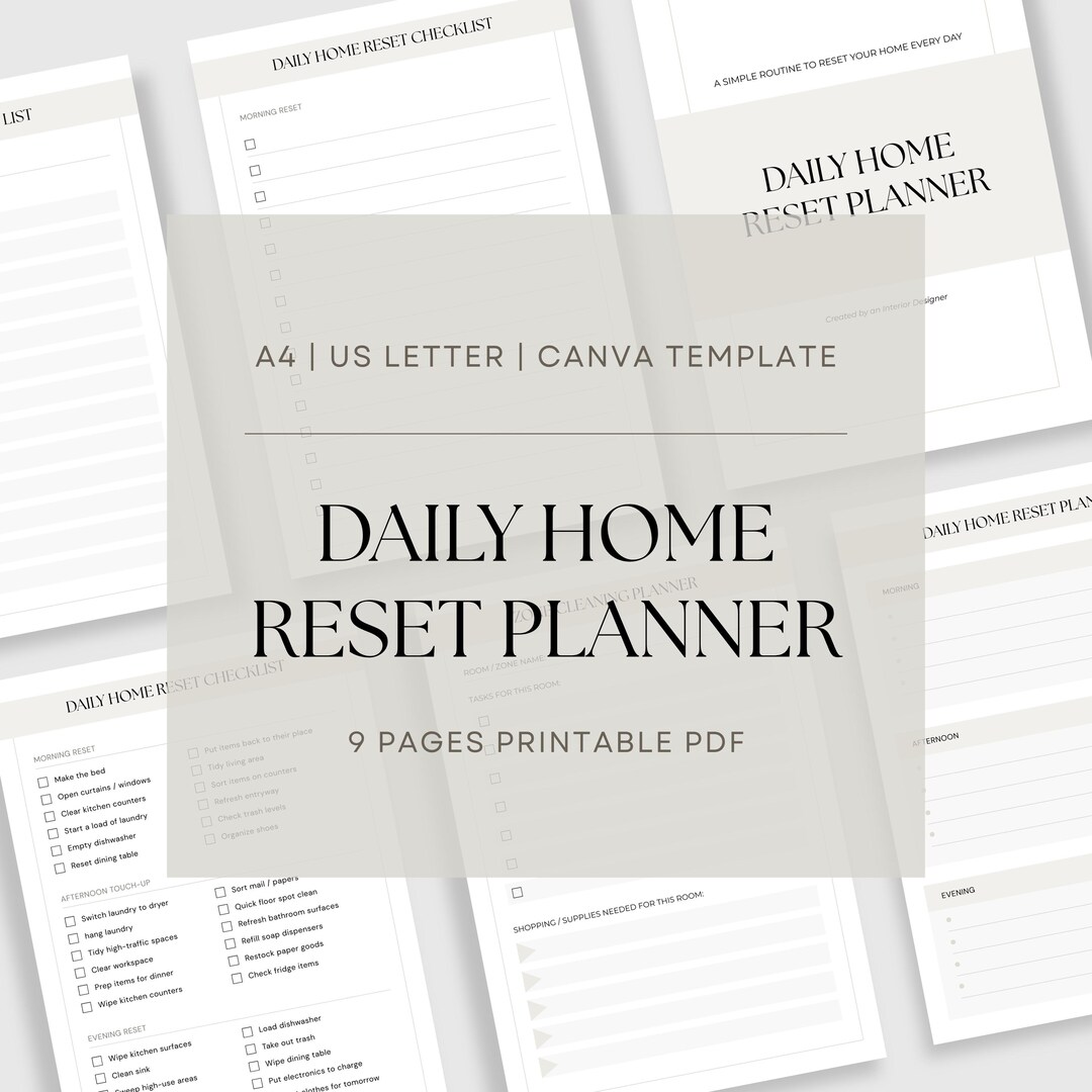 Daily Home Reset Planner / Cleaning Checklist / Editable Canva Template ...