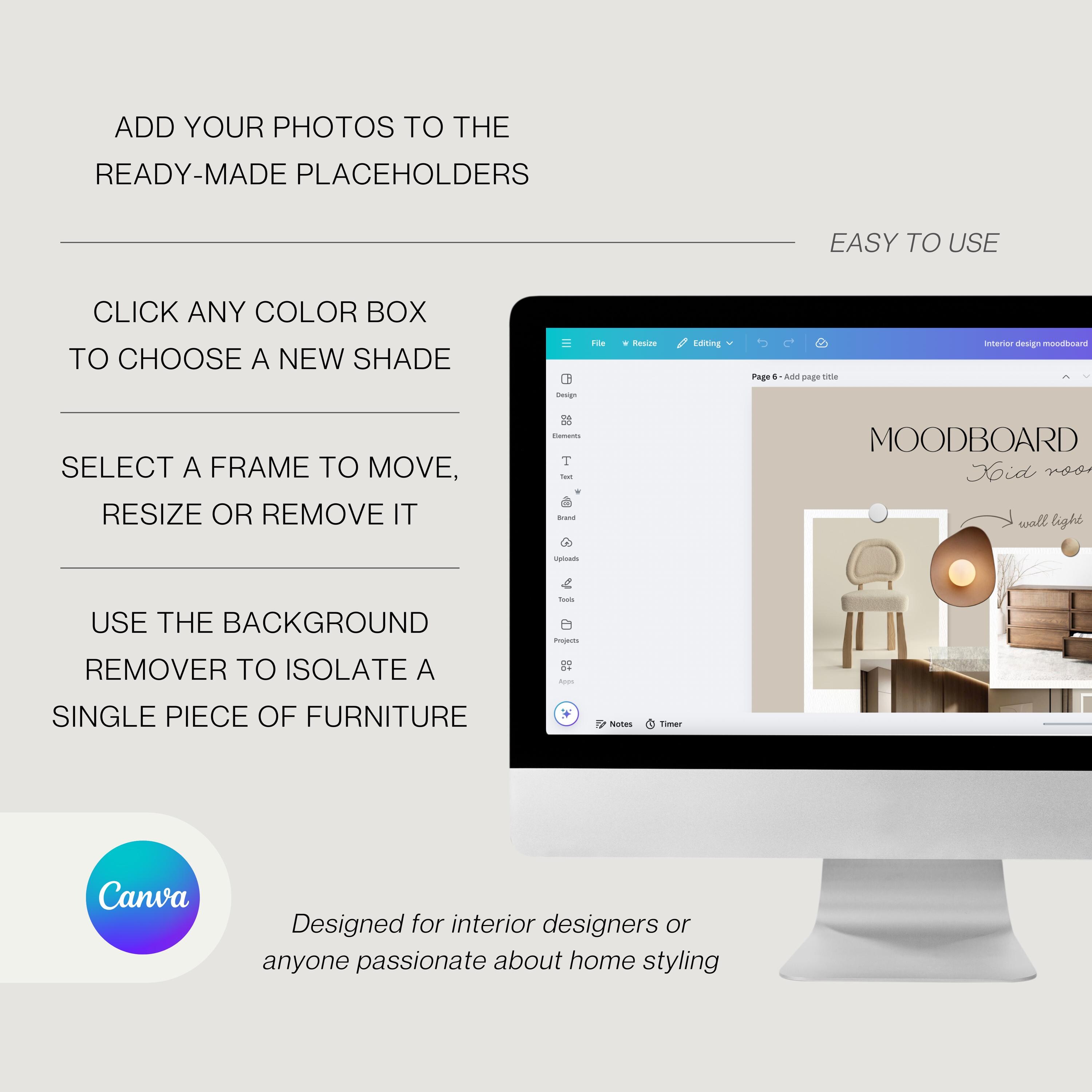 Interior Design Moodboard Template: 6 Rooms, Canva Editable (digital ...