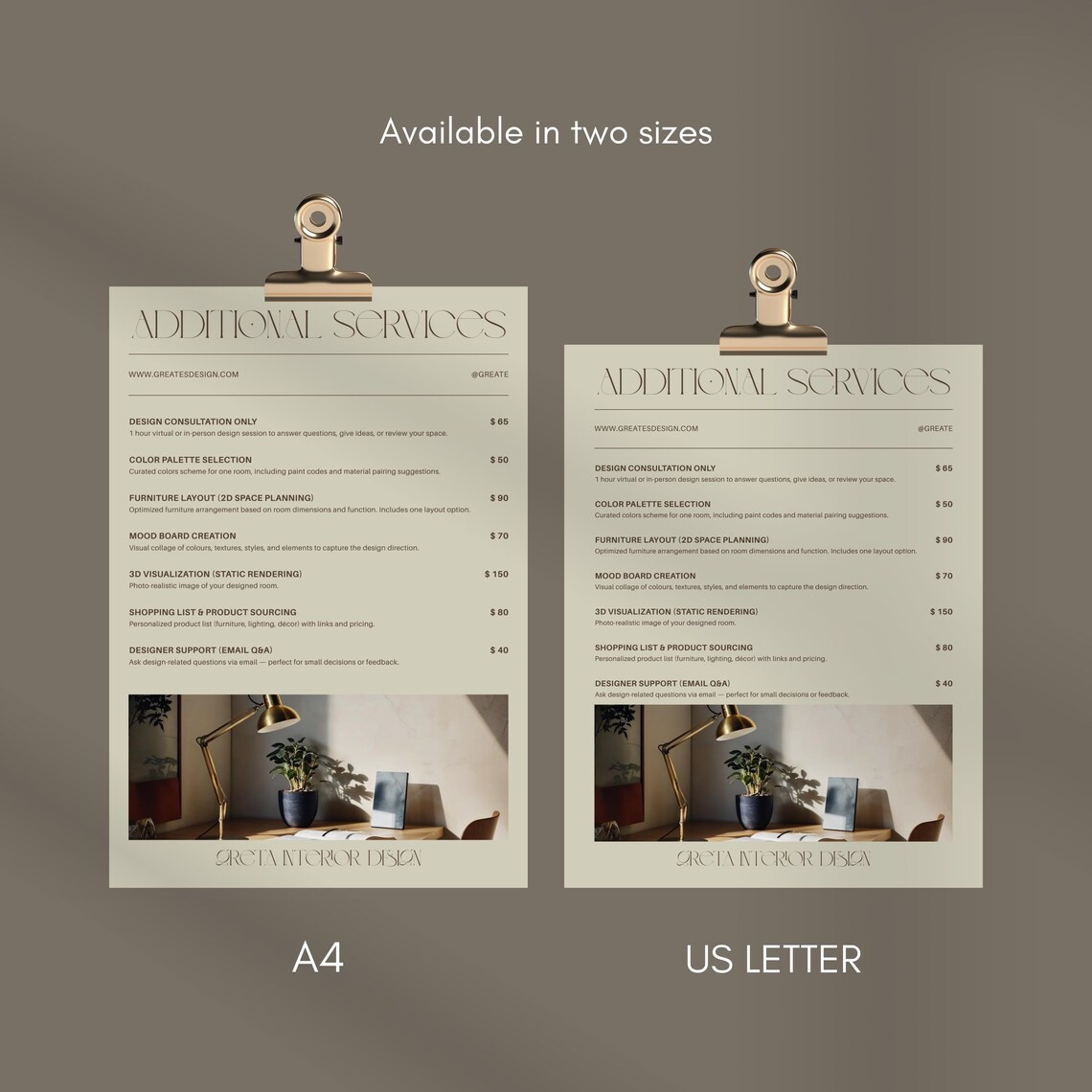 Interior Designer Pricing Guide Template, Canva Price List (A4/US ...