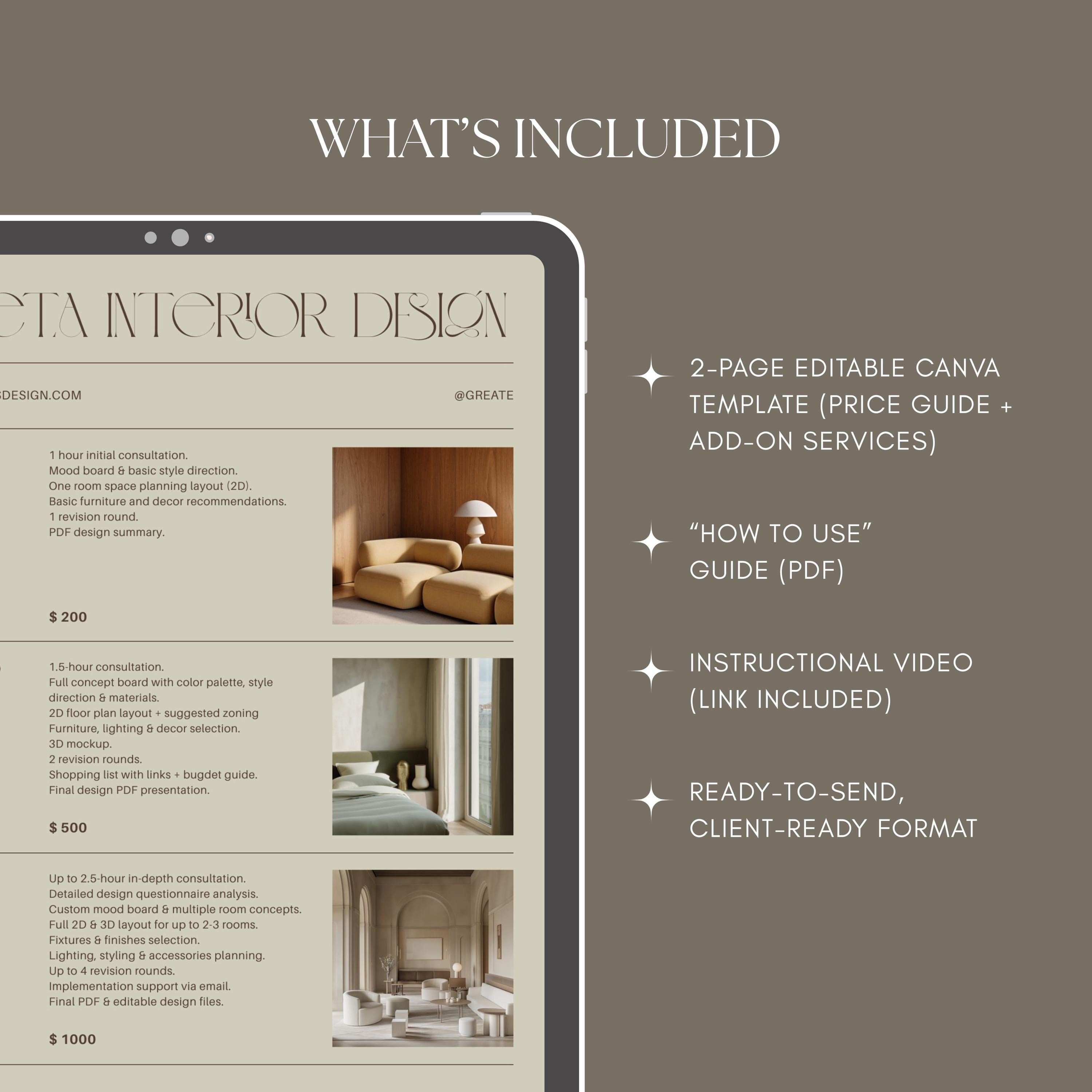 Interior Designer Pricing Guide Template, Canva Price List (A4/US ...