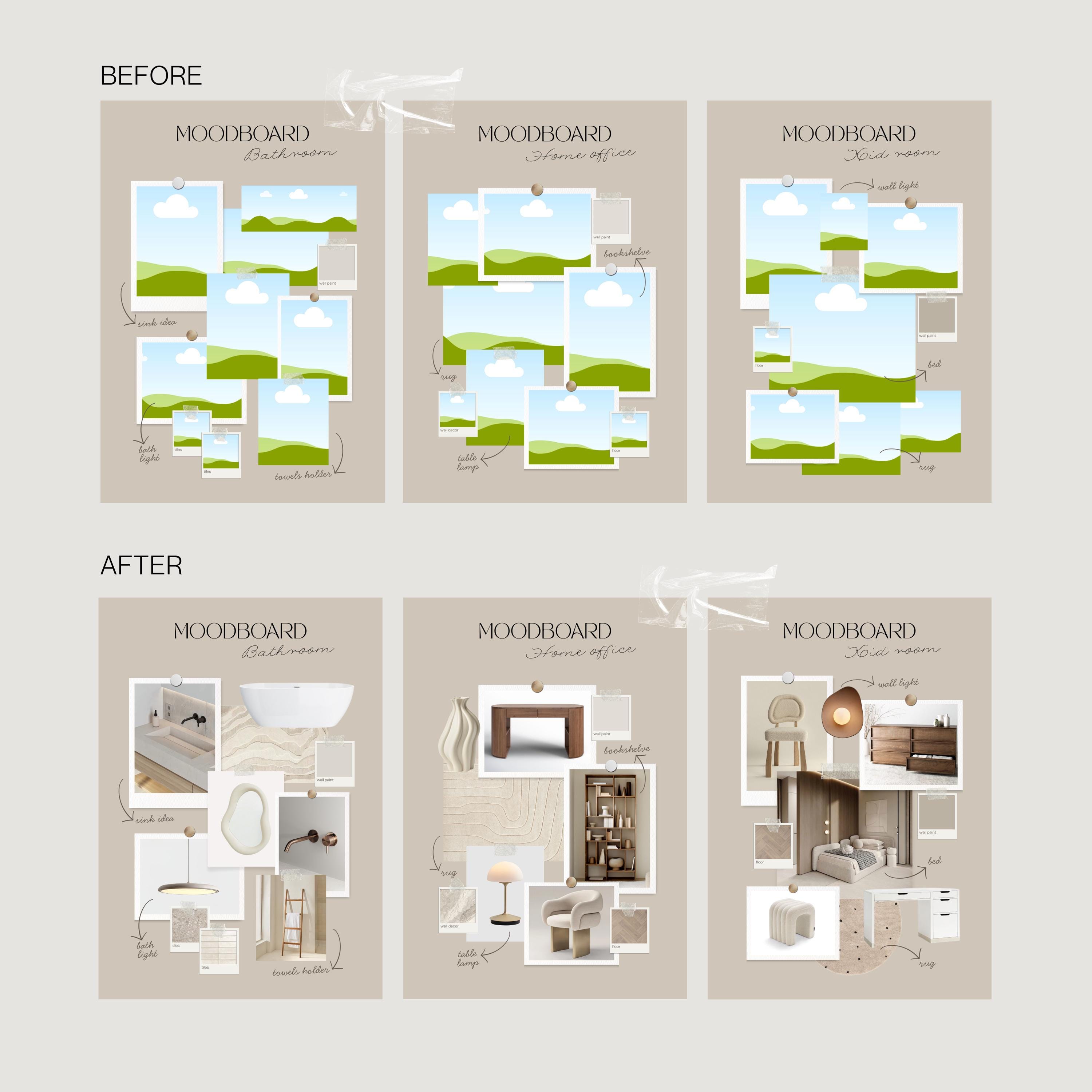 Interior Design Moodboard Template: 6 Rooms, Canva Editable (digital ...