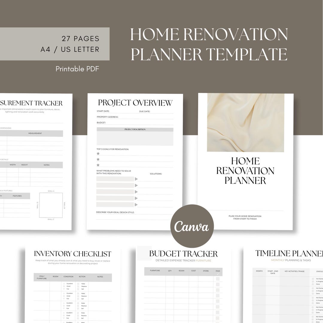 Home Renovation Planner: Editable Canva Template (printable PDF) - Etsy