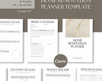 Home Renovation Planner: Editable Canva Template (Printable PDF)