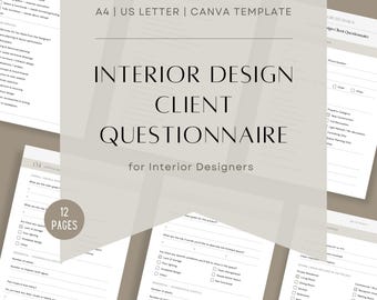 Modelo de questionário para clientes de design de interiores no Canva | Formulário digital de cadastro para designers e decoradores | Planejamento de projetos