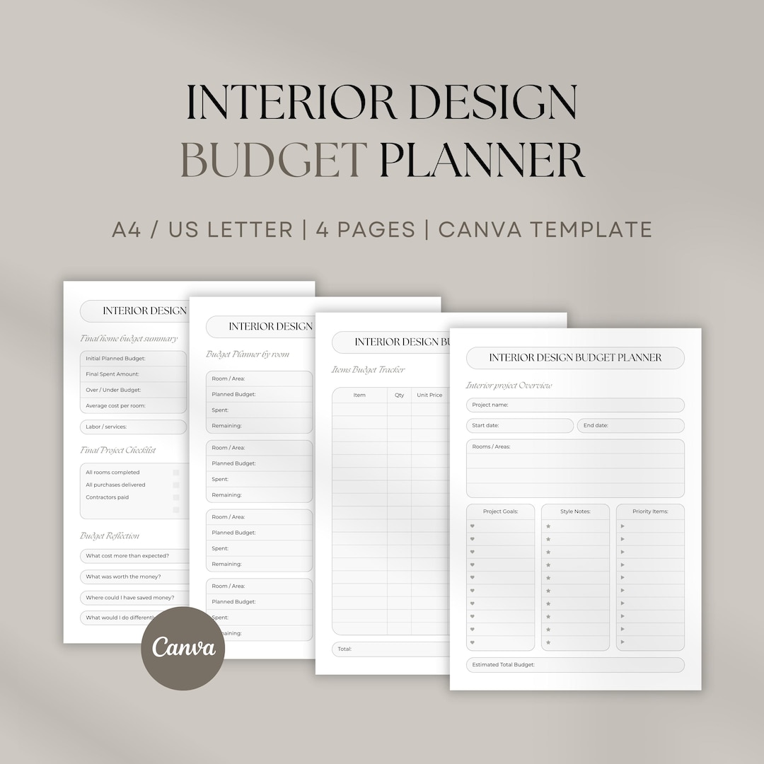 Interior Design Budget Planner Template / Editable Canva (A4/US Letter ...