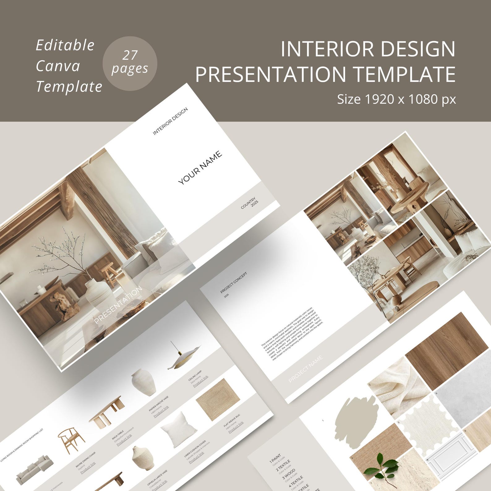 Interior Design Client Presentation Template | 27 Canva Pages | Mood ...