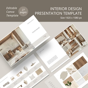 Mall för kundpresentation inom inredning | 27 Canva-sidor | Moodboard, tjänster och projektkonceptpresentation