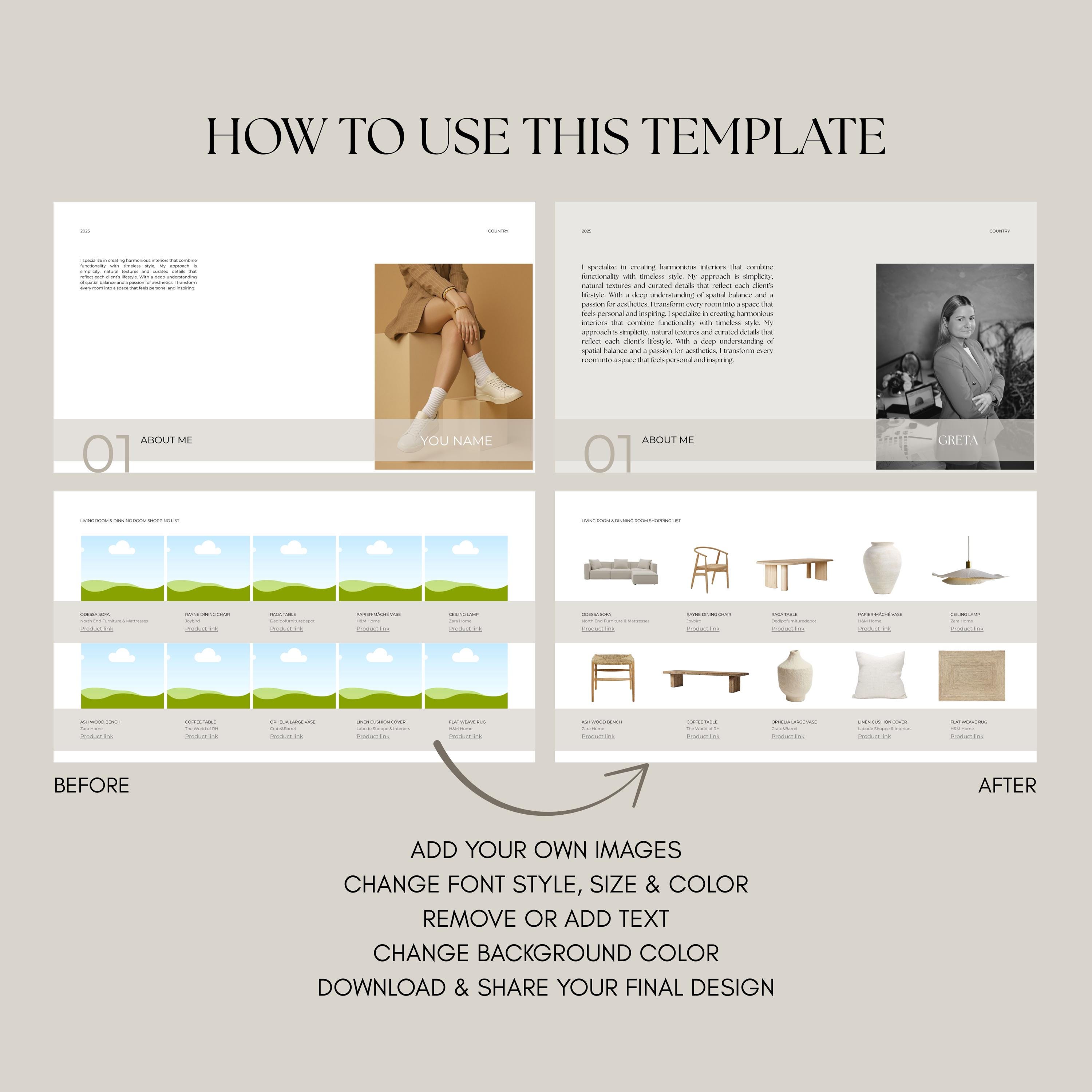 Interior Design Presentation Template: Editable Canva E-design (digital ...