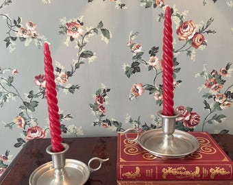 Connecticut House Pewterers Chamber Stick Candle Holders Pair