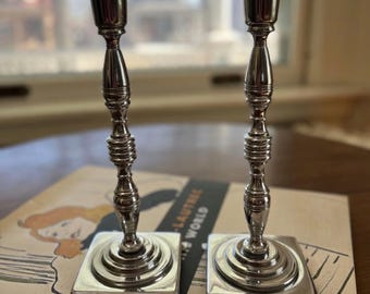 Vintage Chromium Plated Candlestick Pair MCM Home Decor