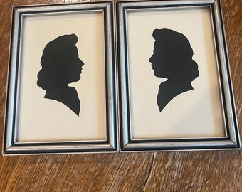 Vintage Pair of Framed Hand Cut Silhouette Portraits