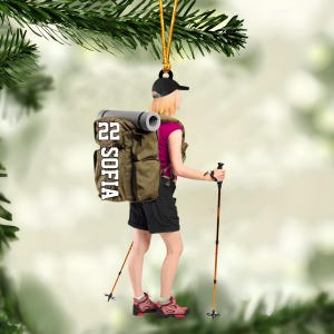 Personalized Hiking Girl Christmas Ornament, Custom Gift For Hiking Lovers, Climbing Gifts, Camping Gifts, Camping Lovers, Hiking Lovers