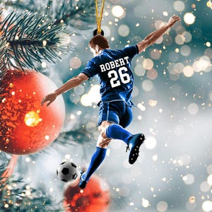 Personalized Soccer Player Christmas Ornament, Custom Name And Number Ornament, Custom Soccer Ornament, Soccer Keepsake Christmas Ornament