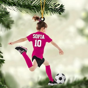 Personalized Soccer Girl Christmas Ornament, Soccer Player Ornament, Custom Name Number Soccer Ornament, Soccer Keepsake Christmas Ornament