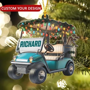 Personalized Golf Cart Christmas Ornament, Golf Car Shaped Acrylic Ornament, Golf Lovers Gifts, Golf Cart Ornament, Golf Clubs Ornament