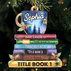 Personalized Book Stack Christmas Ornament, Custom Favorite Book Titles Ornament, Book Lover Gift, Book Club Ornament, Librarian Gift
