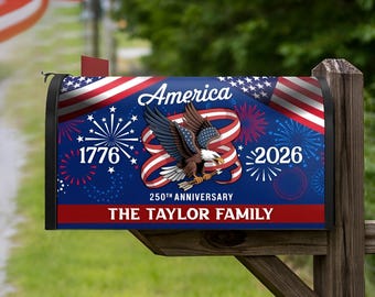 Personalized 250th Anniversary Mailbox Cover, 250 Years USA Independence Day Mailbox Decor, 1776-2026 Semiquincentennial, 4th Of July Decor