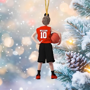 Personalized Basketball Boy Christmas Ornament, Custom Basketball Players Acrylic Ornament, Basketball Keepsake, Basketball Gift For Kid