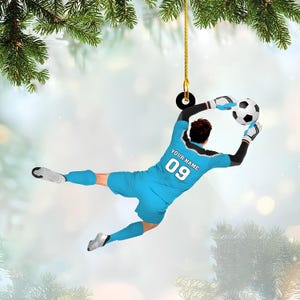 Personalized Soccer Goalkeeper Ornament, Soccer Player Ornament, Custom Name Number Soccer Ornament, Soccer Keepsake, Soccer Christmas Gift