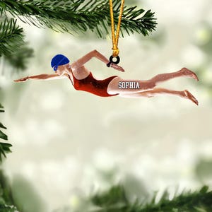 Personalized Name Female Swimmer Acrylic Ornament, Swimming Lovers Gift, Sport Gifts, Swim Team Ornament, Christmas Swimming Decoration