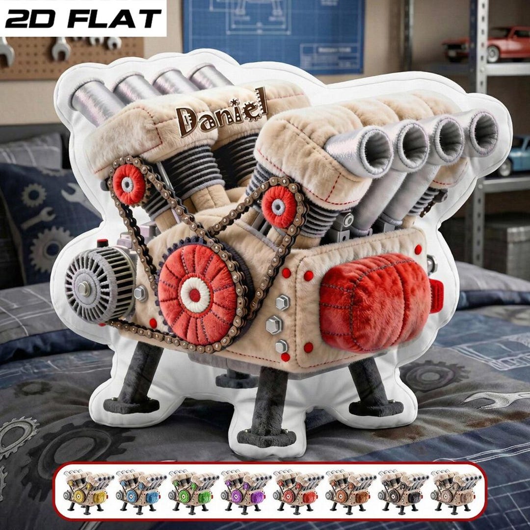 Personalized V8 Engine Model Shape Pillow, Custom Name V8 Engine Model ...