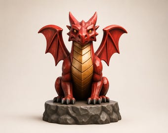 Stone Dragon Statue STL File: 3D Printing Fantasy Guardian Figurine