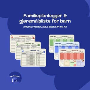 BUNDLE Familieplanlegger & Gjøremålsliste for Barn – Ukeplan + To-Do Mal | A3/A4 | 3 Farger | PDF de la barre d'impression