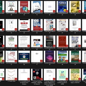 May include: A grid of book covers related to trading and finance. The covers feature various colors and designs, with titles such as "FOREX", "Trading", and "Million Dollar Financial Advisor". The image is a collection of resources for financial education.