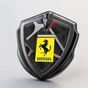 Ferrari Custom Metal Frame Sticker – Glossy Silicone Emblem Badge – Car Logo Decal for Fenders, Hoods, Windows, and More